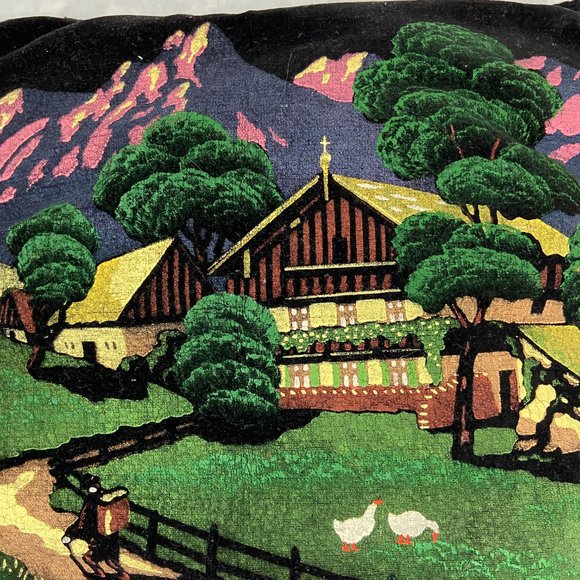Vintage Black Velvet Baumberg Germany Souvenir Scene Pillow Front Hand Painted - Picture 2 of 9